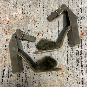 Olive Green Faux Fur Heels